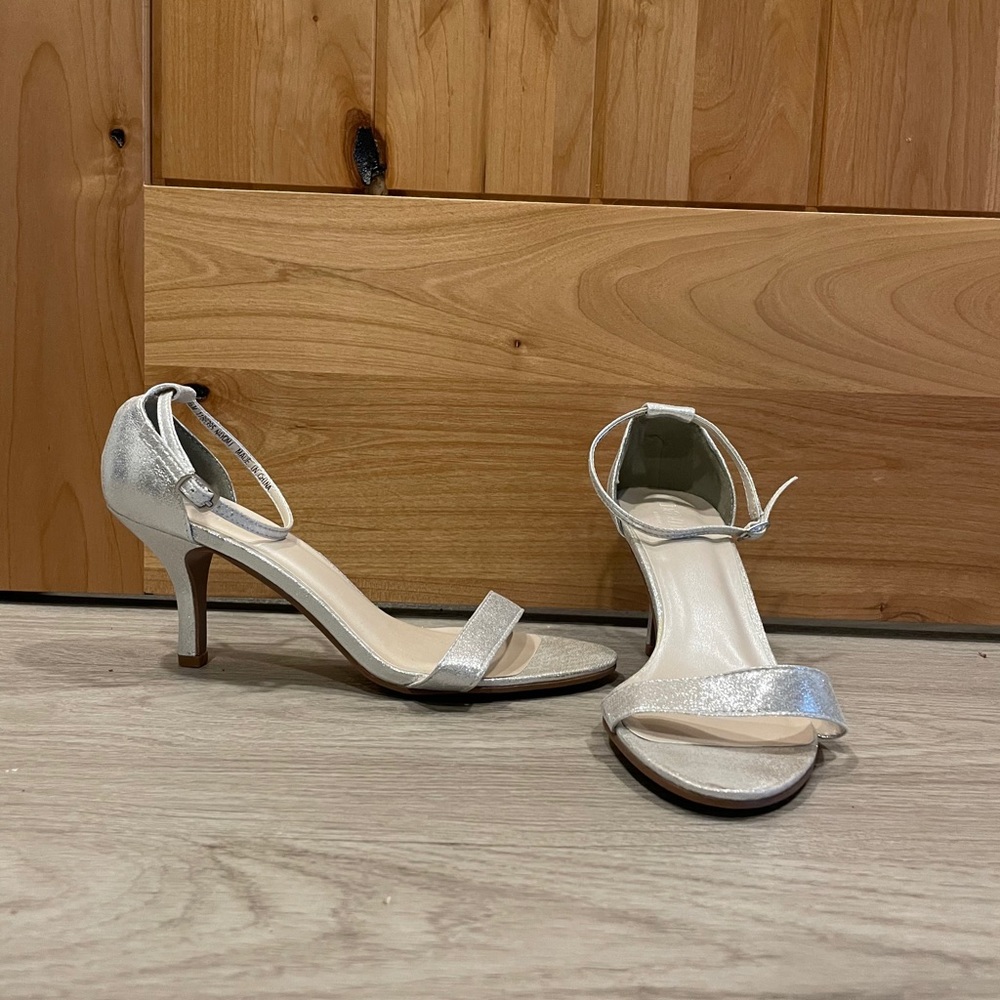 Size 9.5 silver heels David’s Bridal